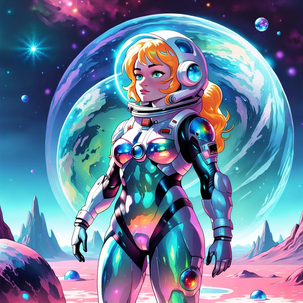 Astronaut With Crystal Body Refracting Space Nebulae