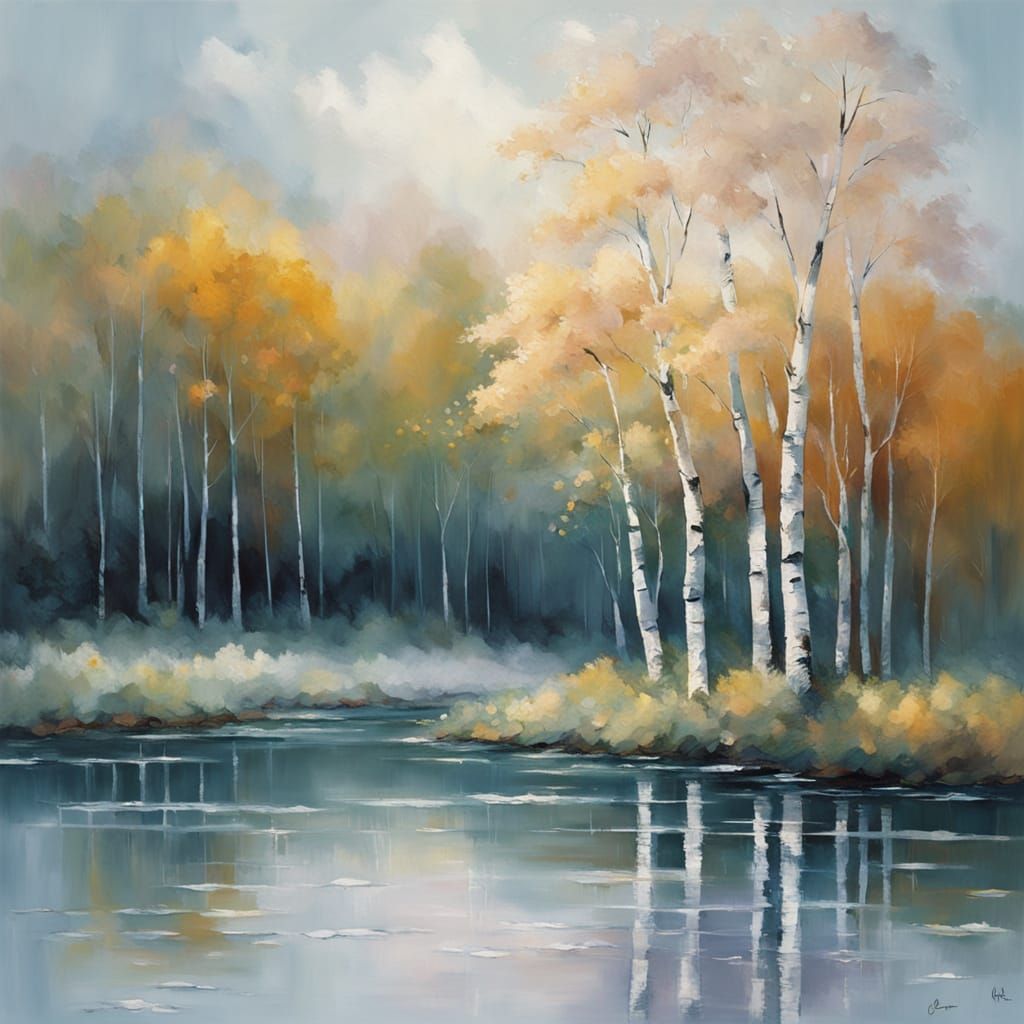 Ethereal Birch Tree in Serene Landscape