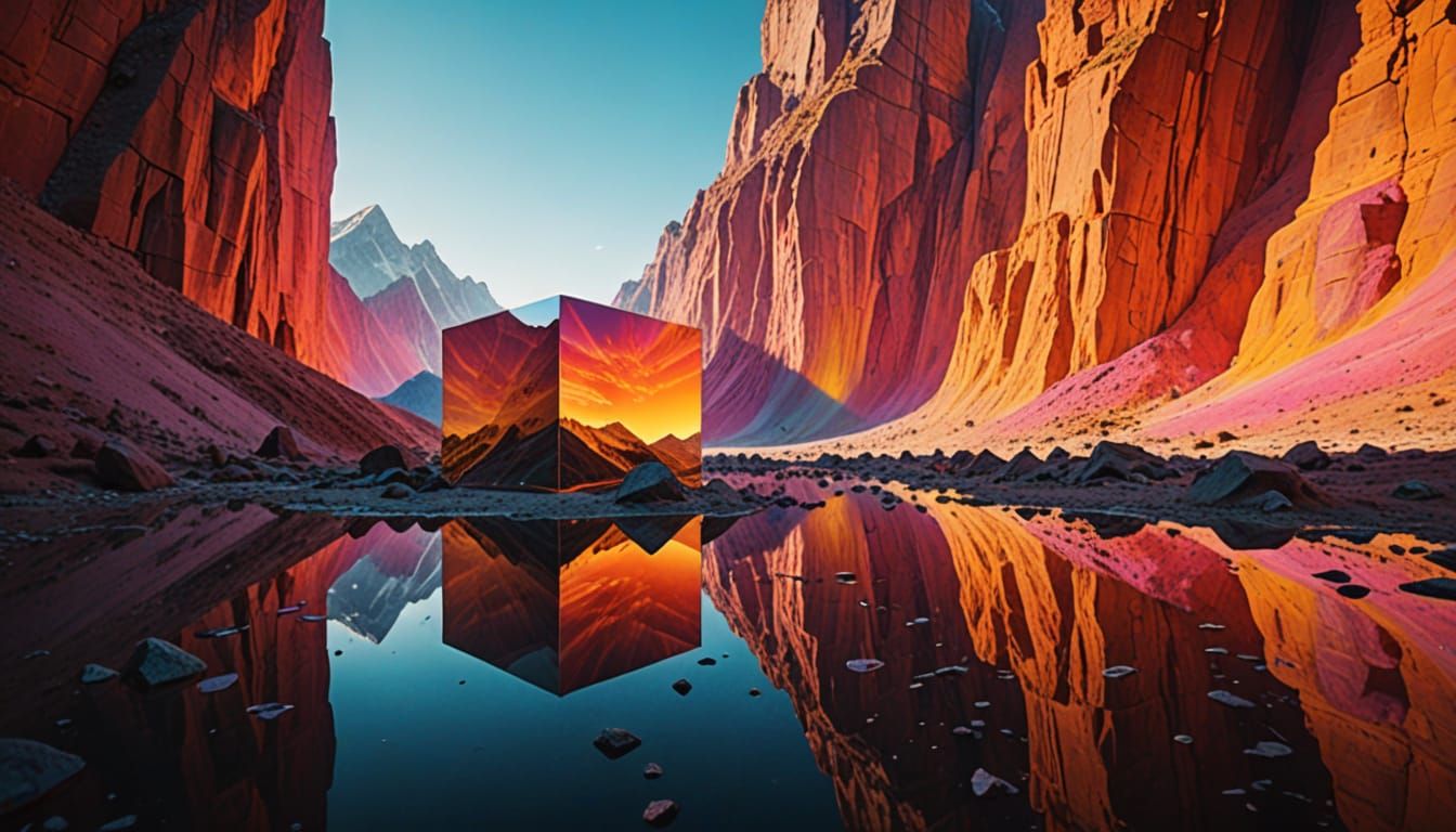 Rainbow Mountains Reflections in Surreal Digital Art