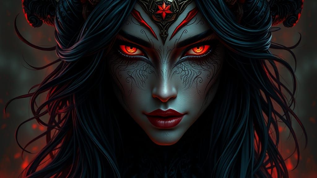 Lilith, Queen of Darkness: Art Nouveau Portrait in 8K