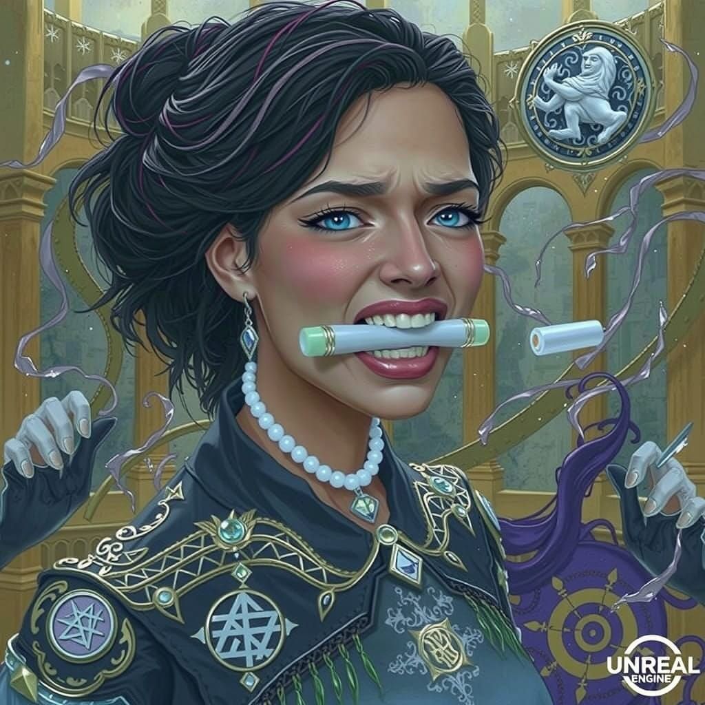 Frustrated Woman Trapped by Glued Marker