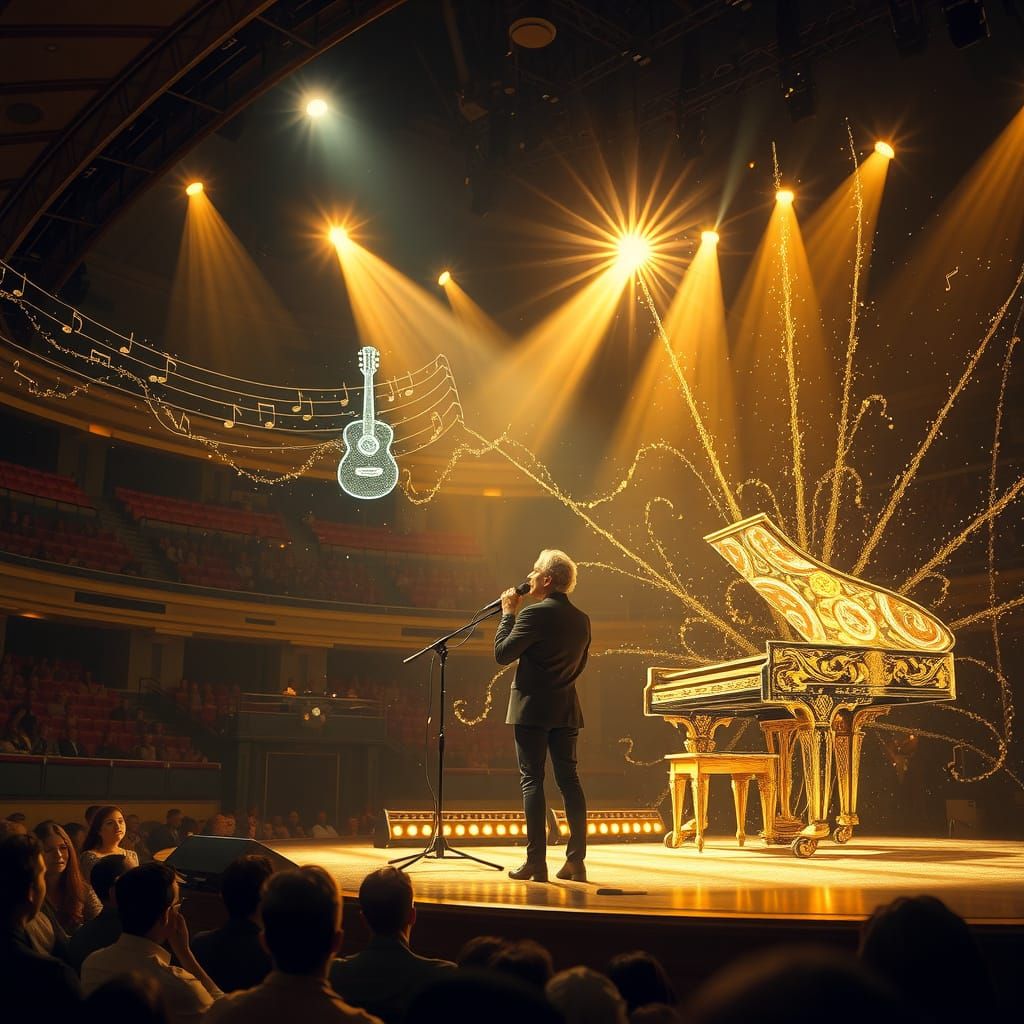 Musician's Magical Performance in Enchanted Concert Hall