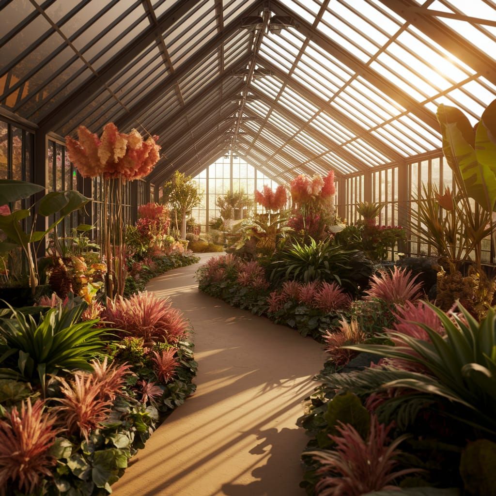 Surreal Greenhouse Oasis in Vibrant Colors