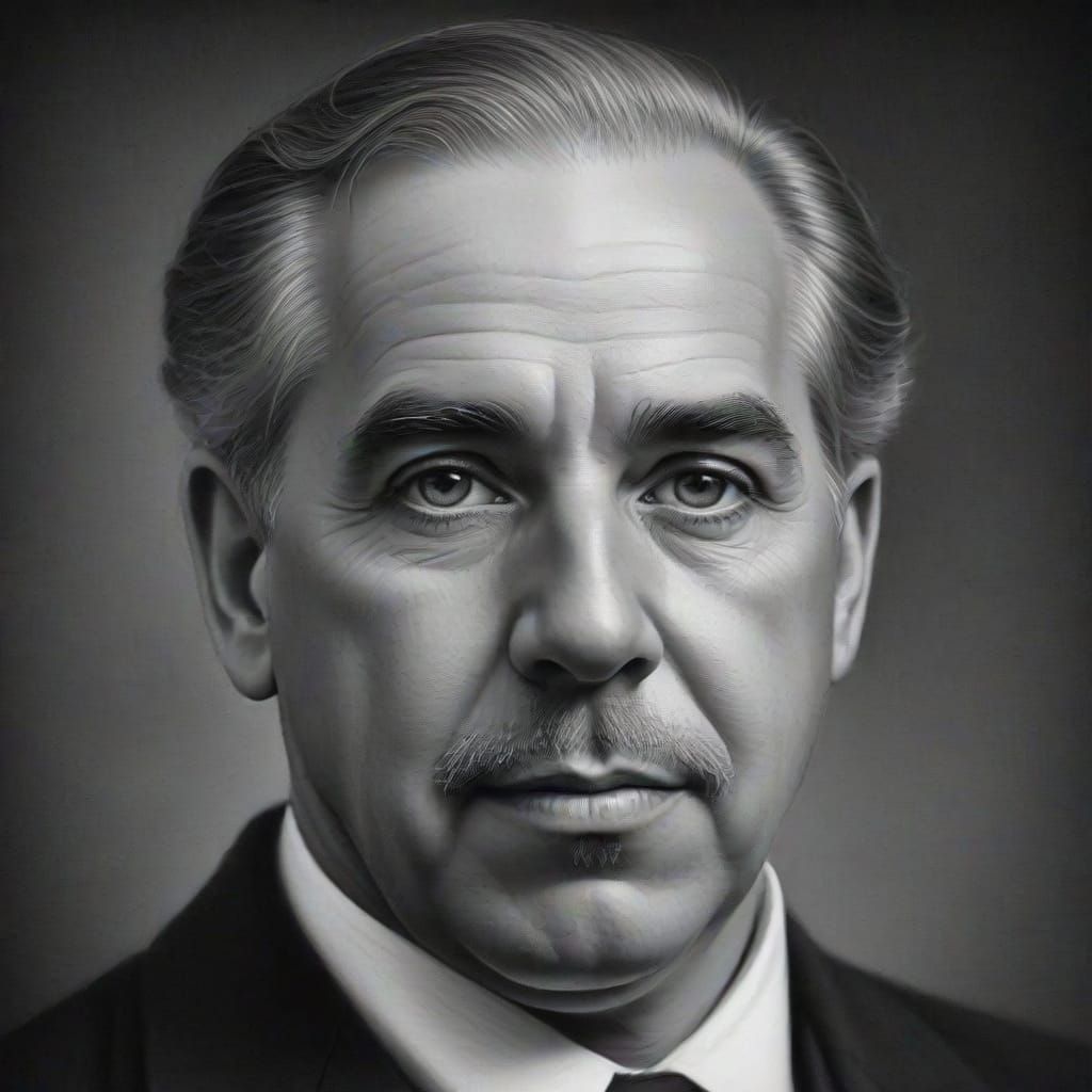 A Hyperdetailed Portrait of Niels Bohr in Charcoal Drawing S...