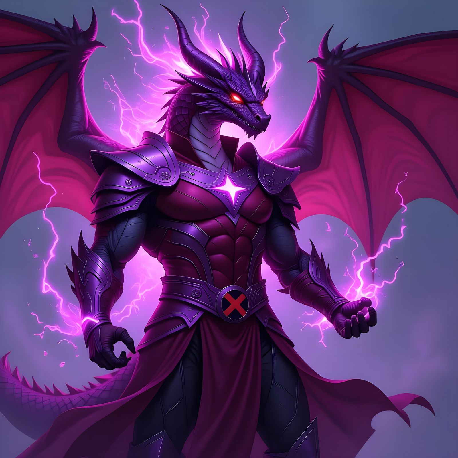 Dragon in Magneto Costume with Purple Energy