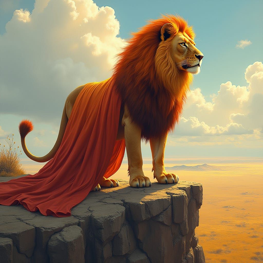 Fiery Lion King Overlooking Sun-Kissed Savanna