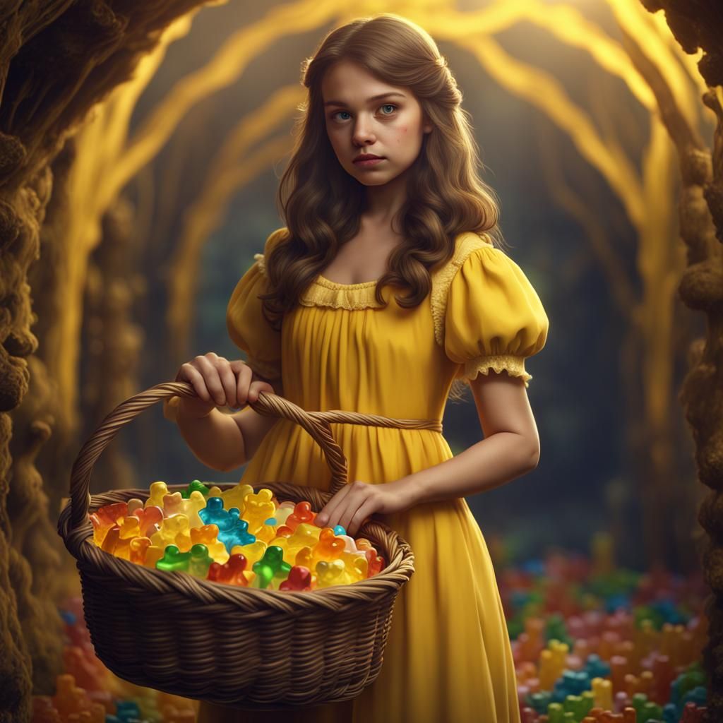 Girl in Yellow Dress with Gummy Bears