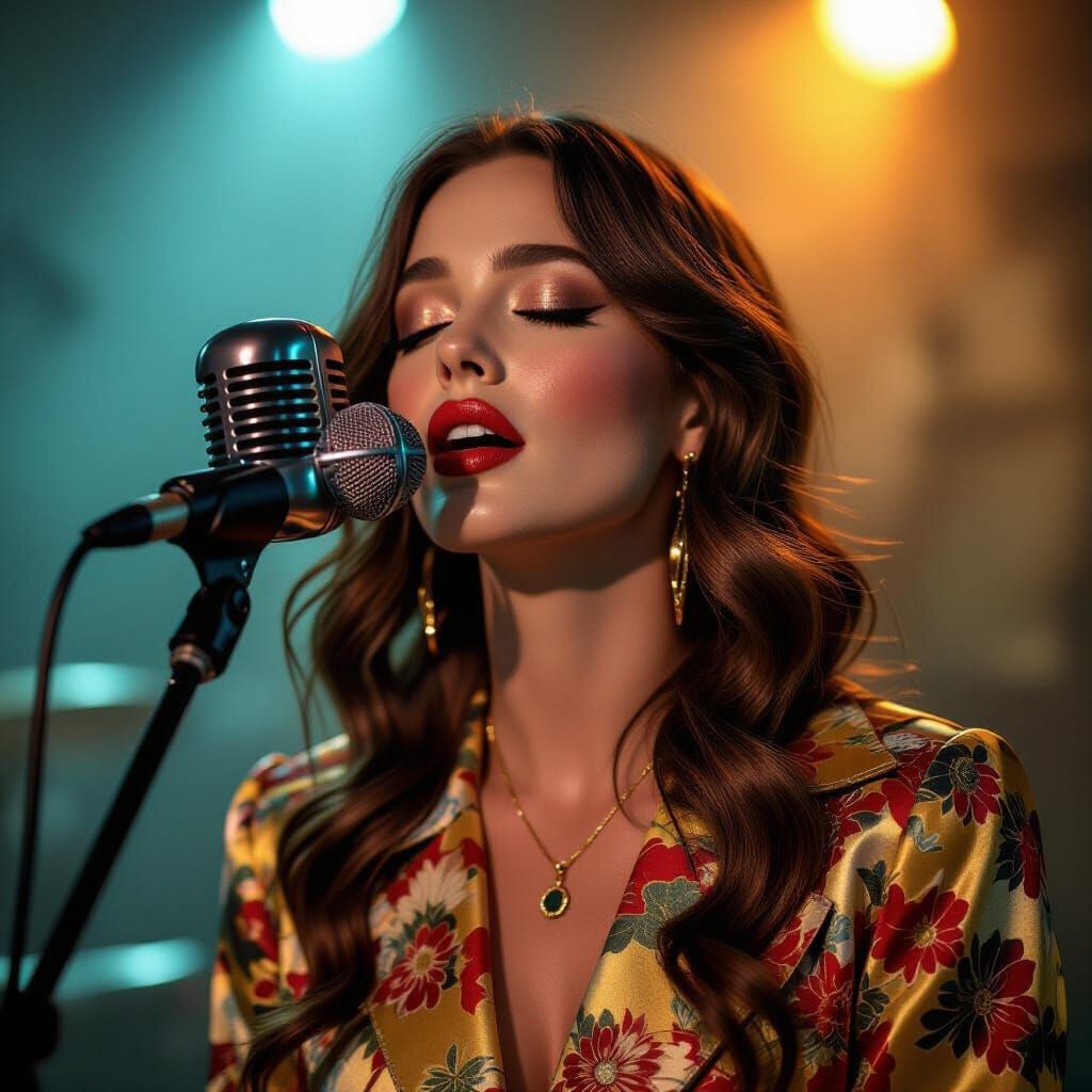 Singer with Eyes Closed in Cinematic Lighting