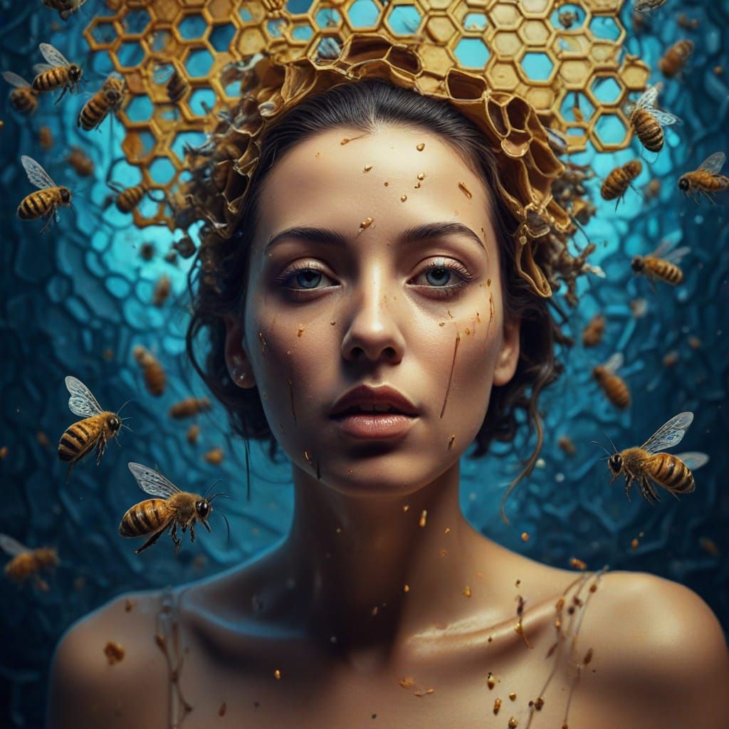 Surrealist Honeybee Queen Woman in Dreamlike Atmosphere