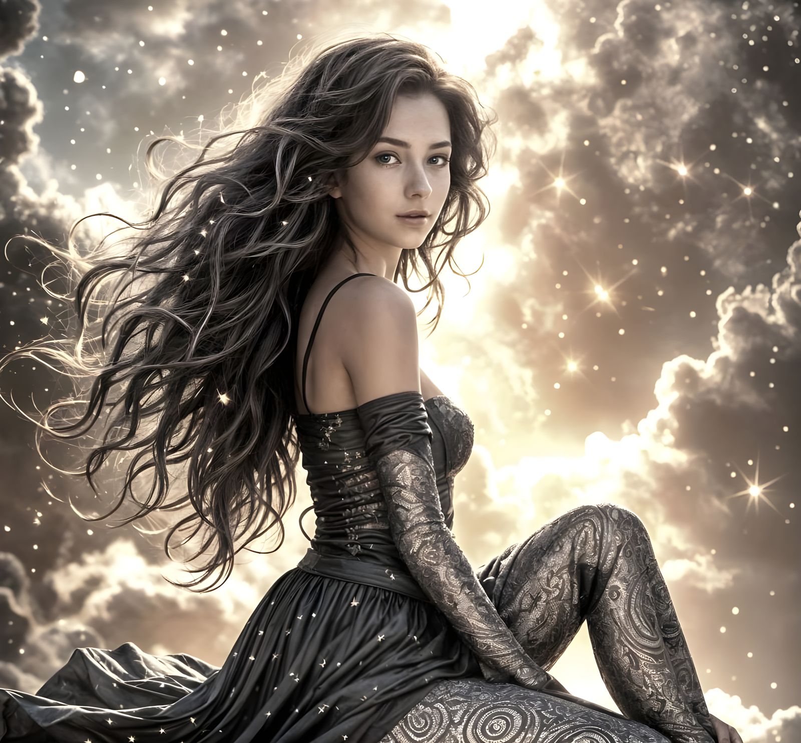 Surreal Woman With Starry Sky Through Her Face