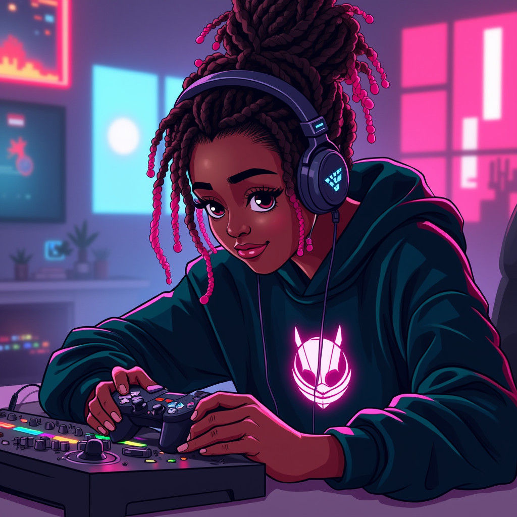 Cyberpunk Gamer Girl Illustration