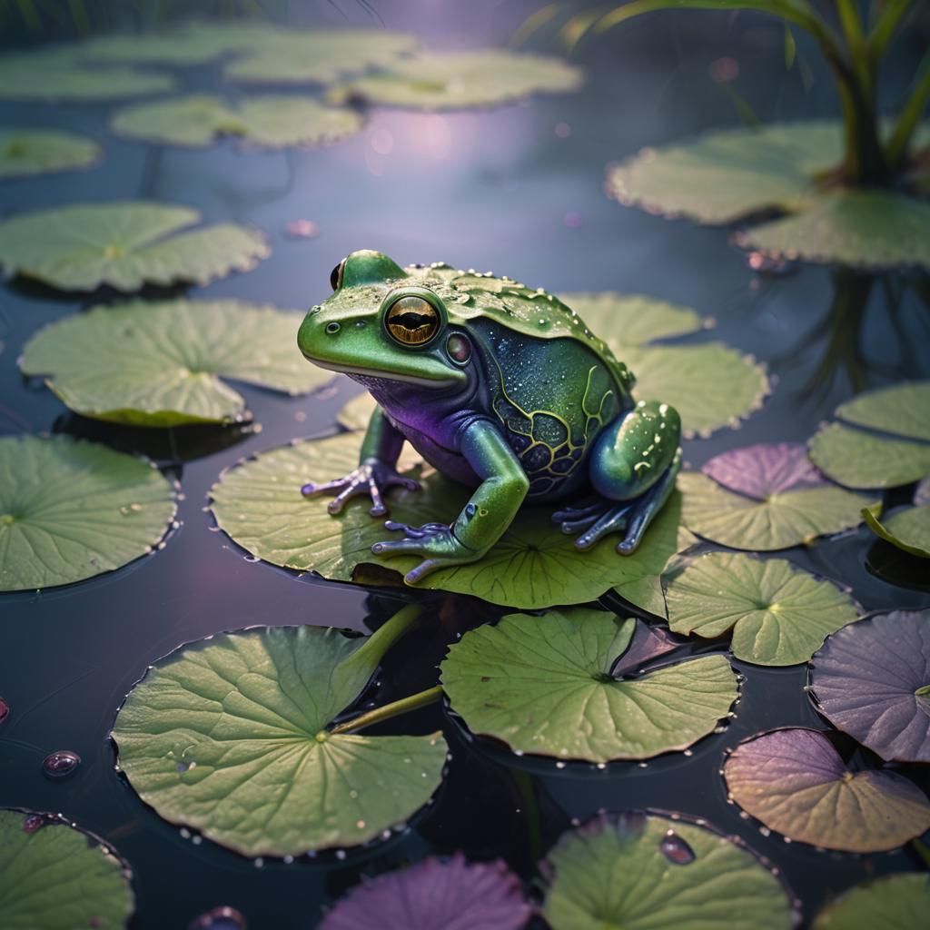 Glass Frog on Lilypad in Electric Colors