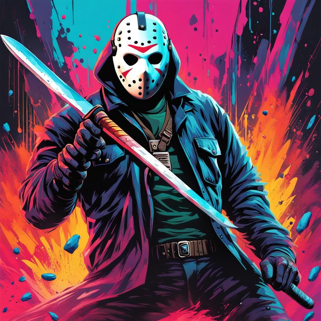 Futuristic Jason Voorhees in Graffiti Art Style