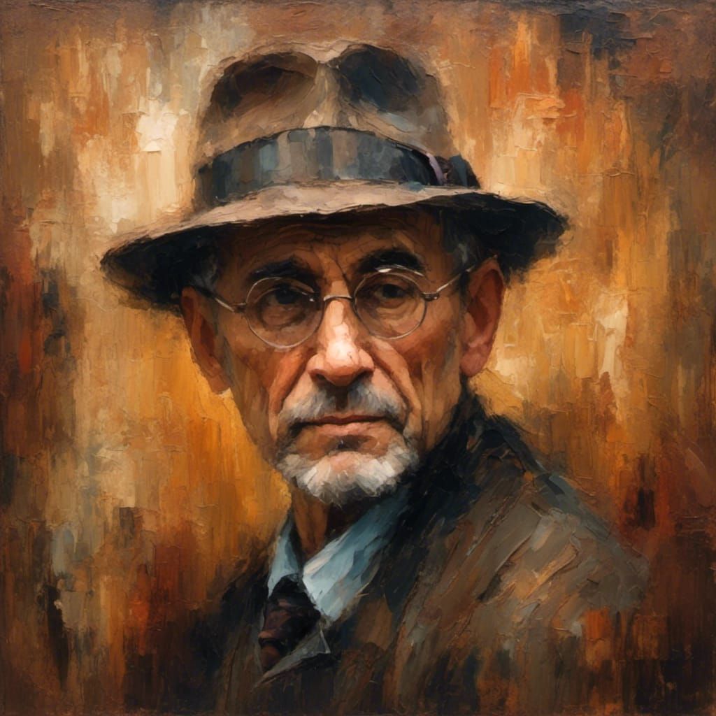 Jewish Man in Fedora: Impressionistic Oil Portrait