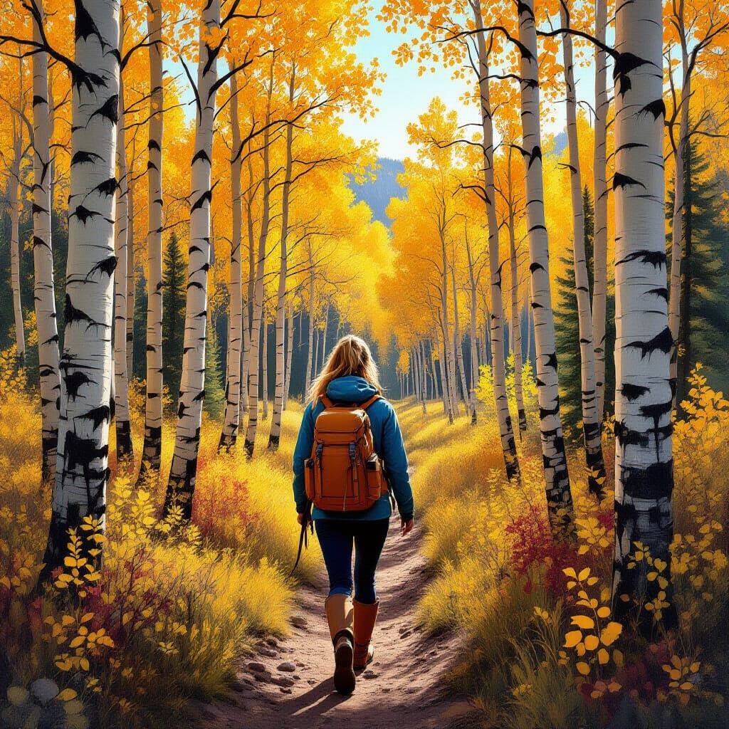 Hiking Through Golden Aspen Forest, Natural Landscape