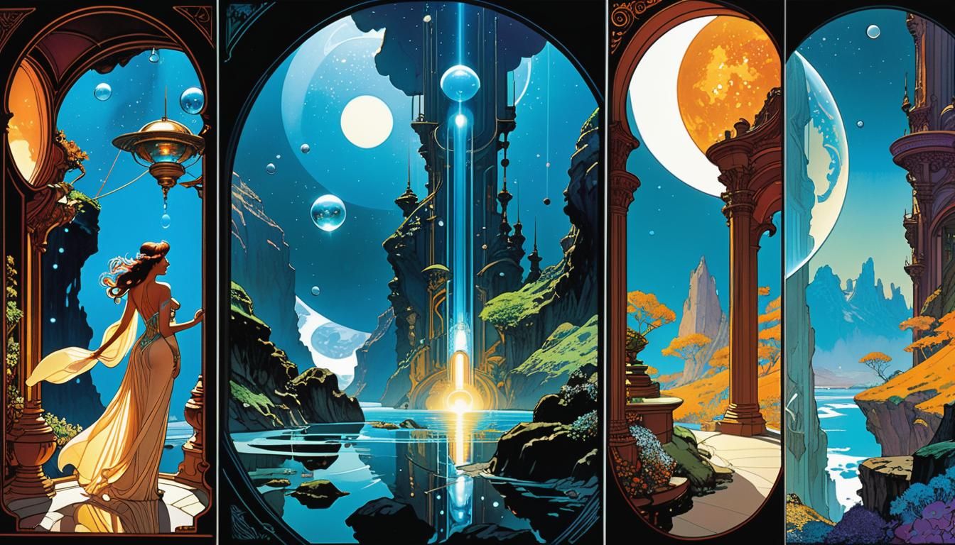 Cosmic Solarpunk Comic Art: Space Travel