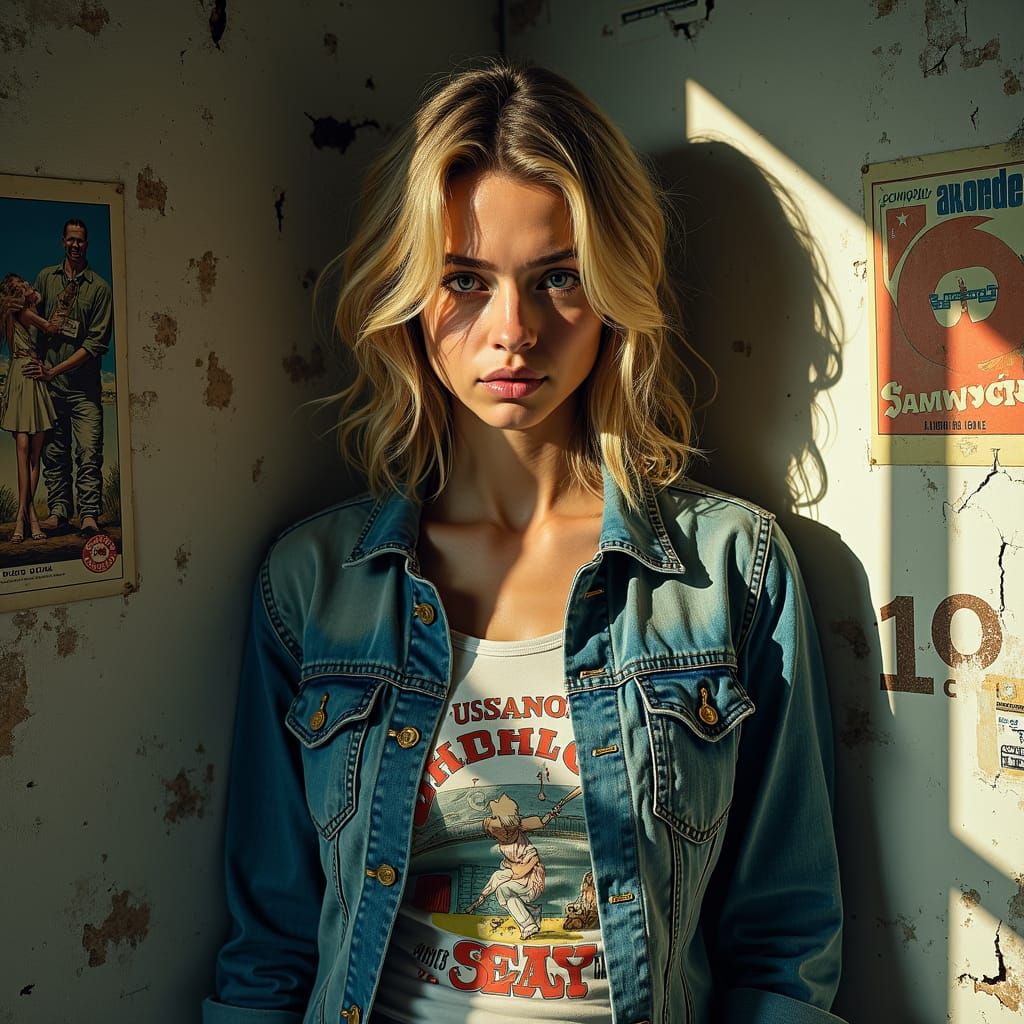 Film Noir Woman in Shadowy, Gritty Scene