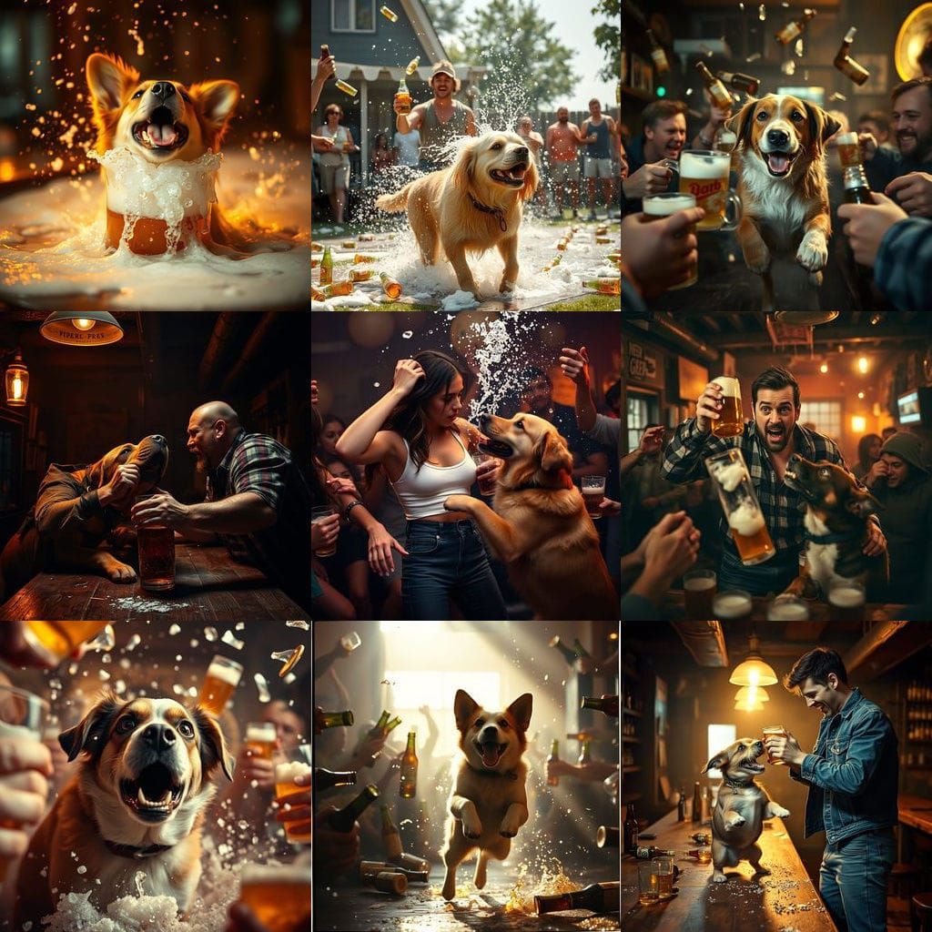 Epic Beer Battle in a Cinematic 35mm Film Still