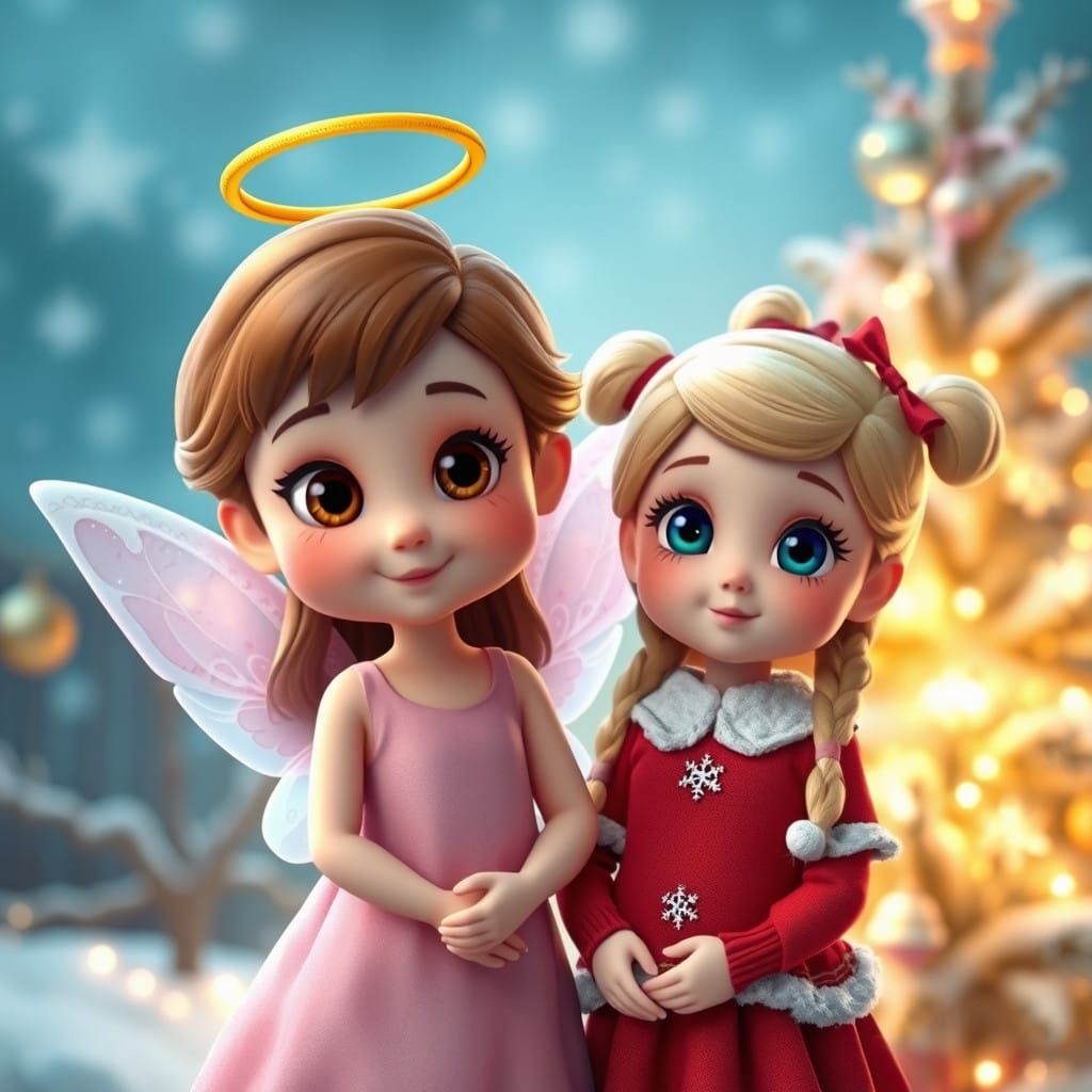 Enchanting 3D Cartoon Angel in Whimsical Christmas Wonderlan...