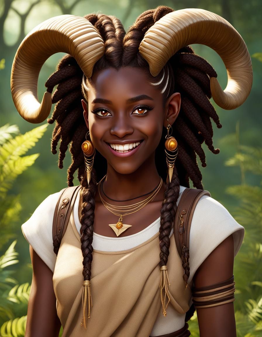 Teenage Female Satyr with Spiral Horns