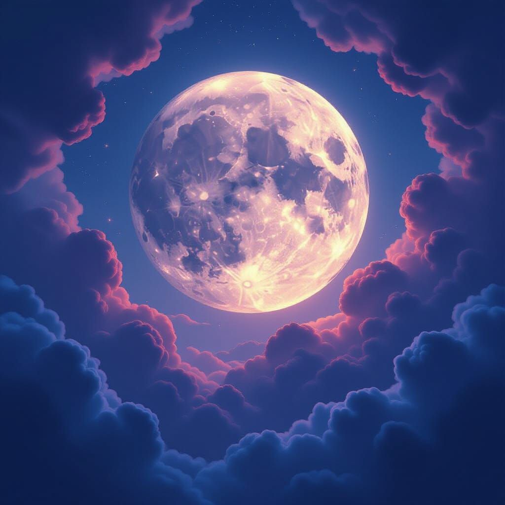 Luminous Full Moon Behind Swirling Clouds