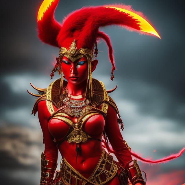 Red Alien Mage in Art Deco Style