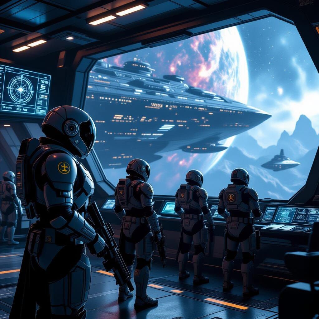 Futuristic Muslim Space Marines Guard Colony Ship