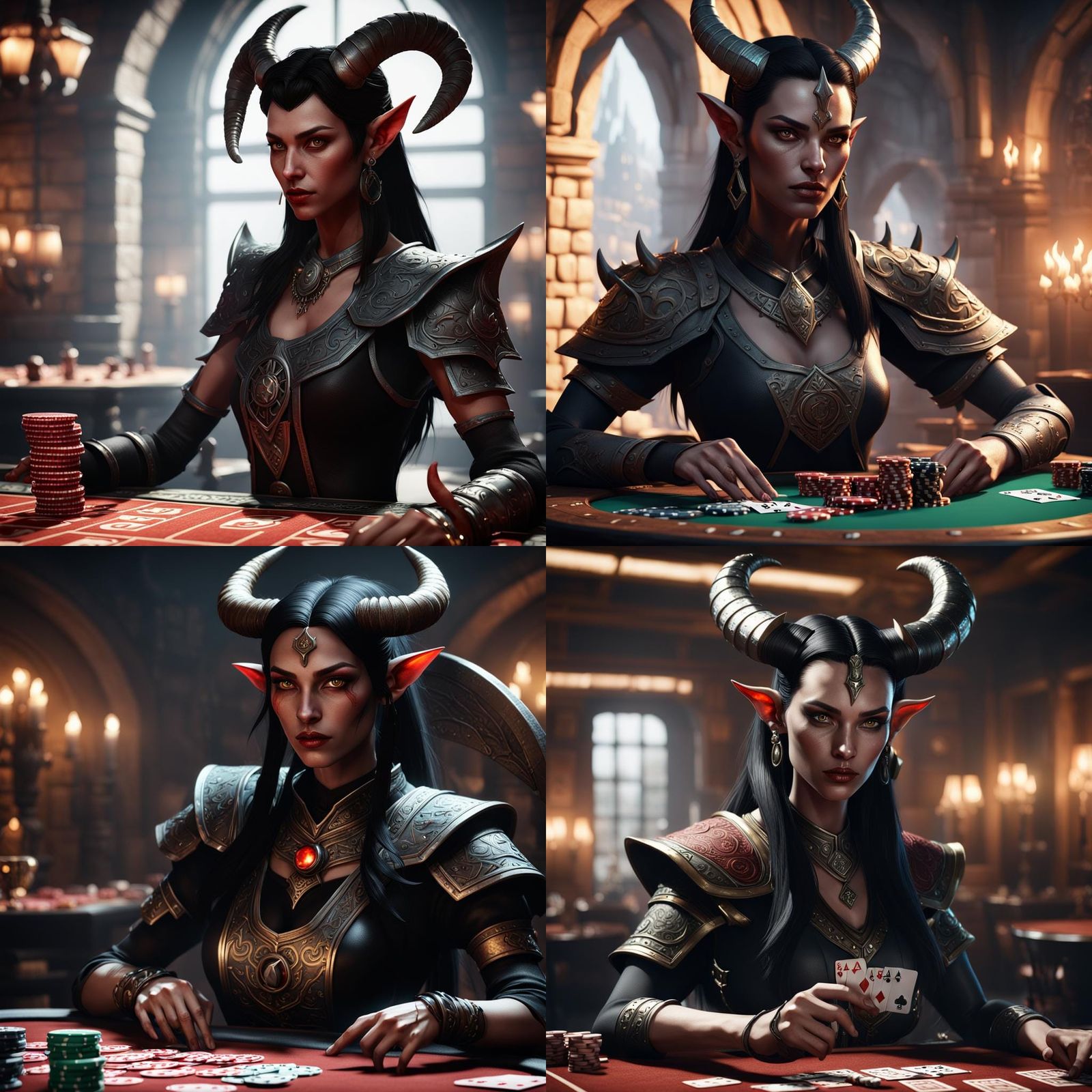 Tiefling Poker Player in 3D Game Cinematic Style