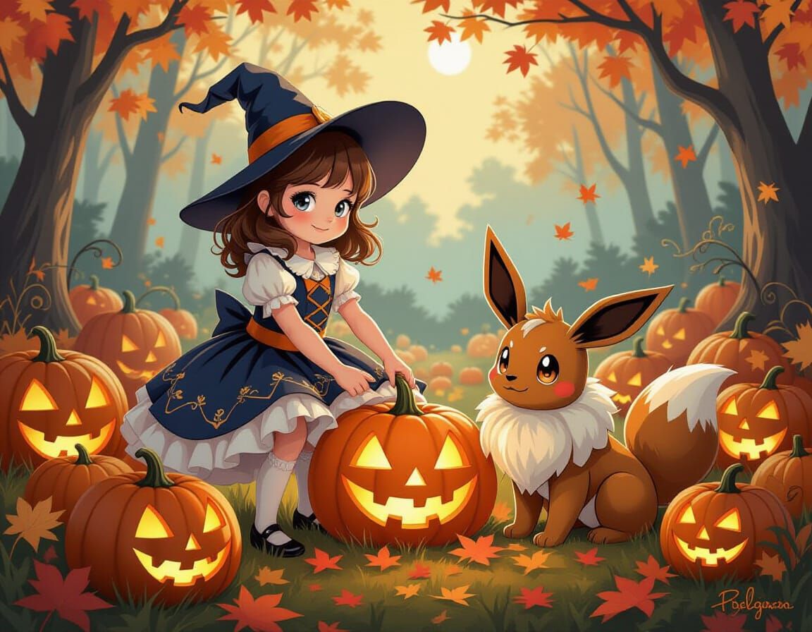 Halloween Celebration with Eevee in Pin-Up Style
