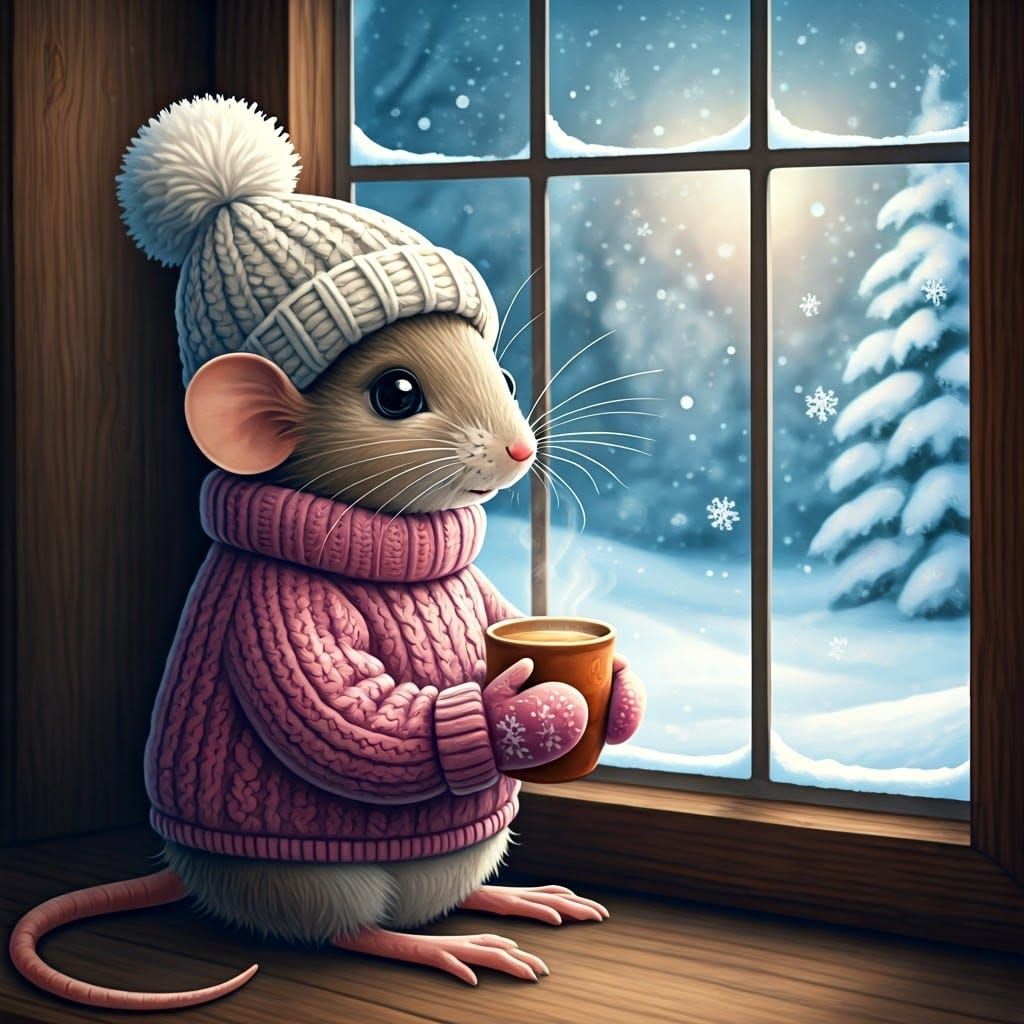 Mouse in Winter Wonderland: Watercolor Illustration