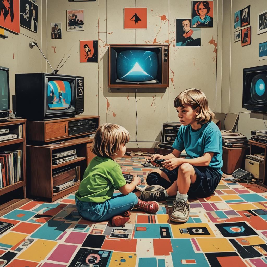 Children Watch Poltergeist on VHS: Pop Art Digital Illustrat...