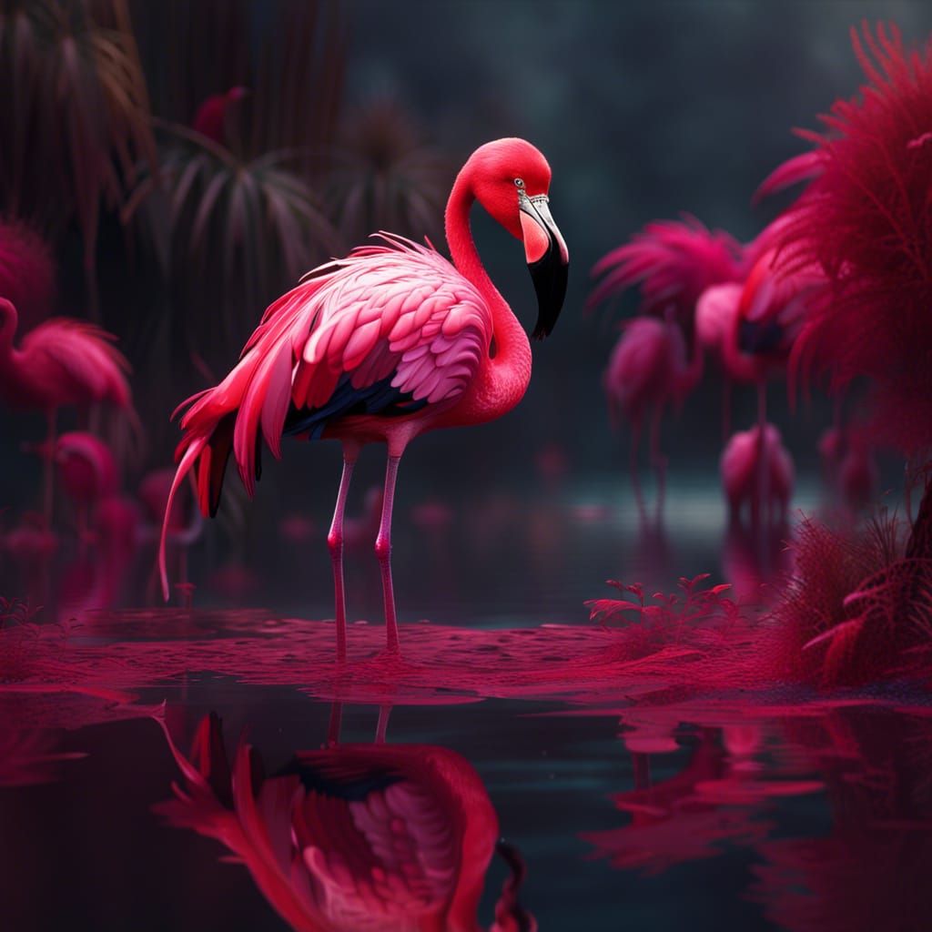 Hot Pink Flamingo Drinks From Lake