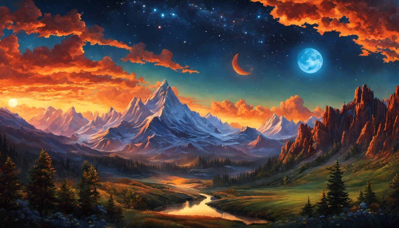 Cowgirl and Horse at Campfire Under Starry Galaxy