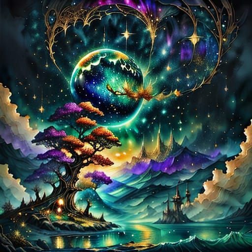 Dreamy Starscape in Epic Fantasy Ink Style