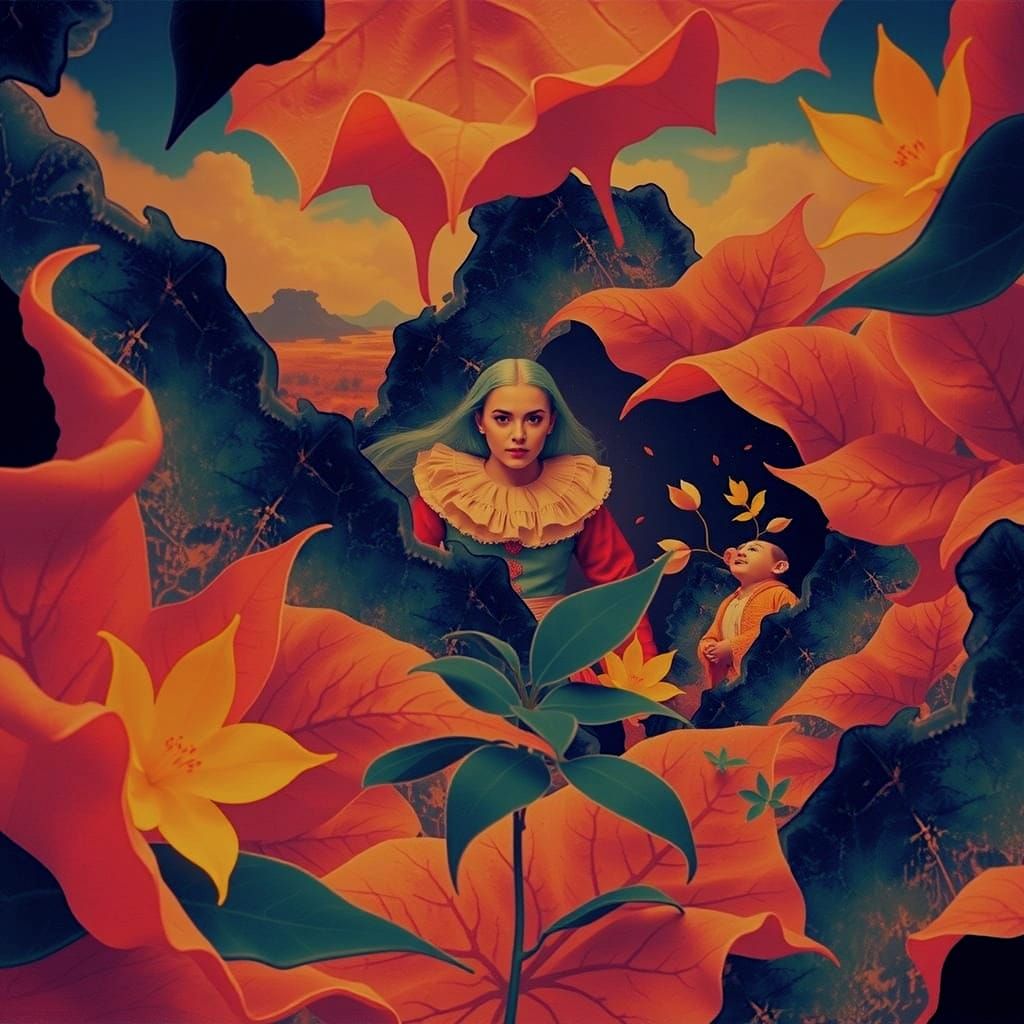 Mystical Foggy Forest with Diverse Figures and Vibrant Color...