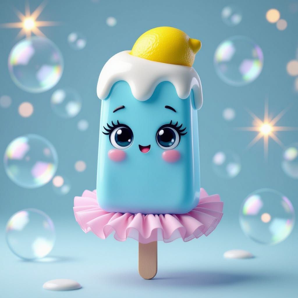 Blue Glass Popsicle with Doe Eyes in Pink Tutu