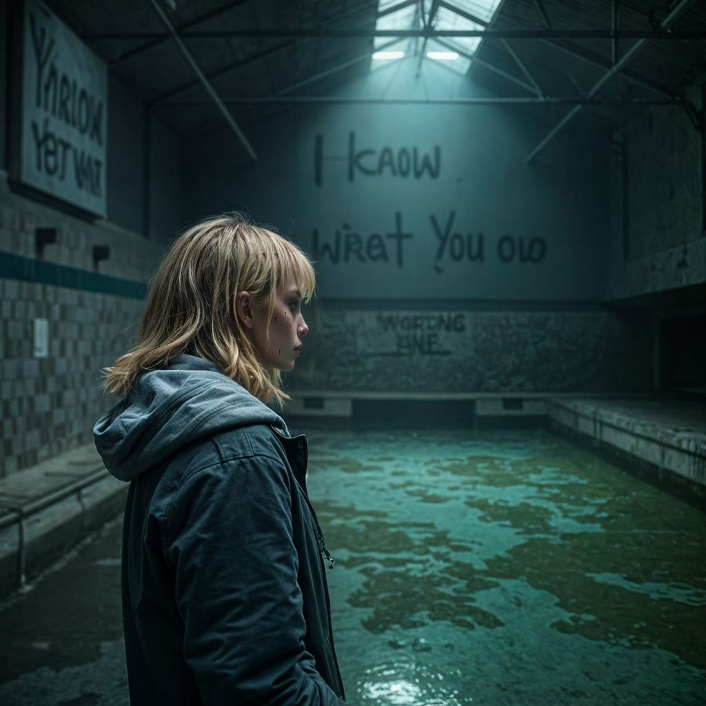 Sinister Message in Abandoned Pool by Flickering Light