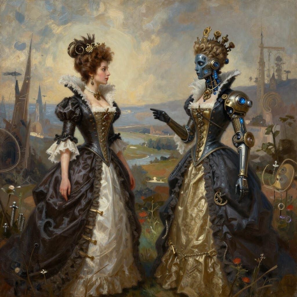 Steampunk French Queen Meets Cyberpunk Spanish Queen