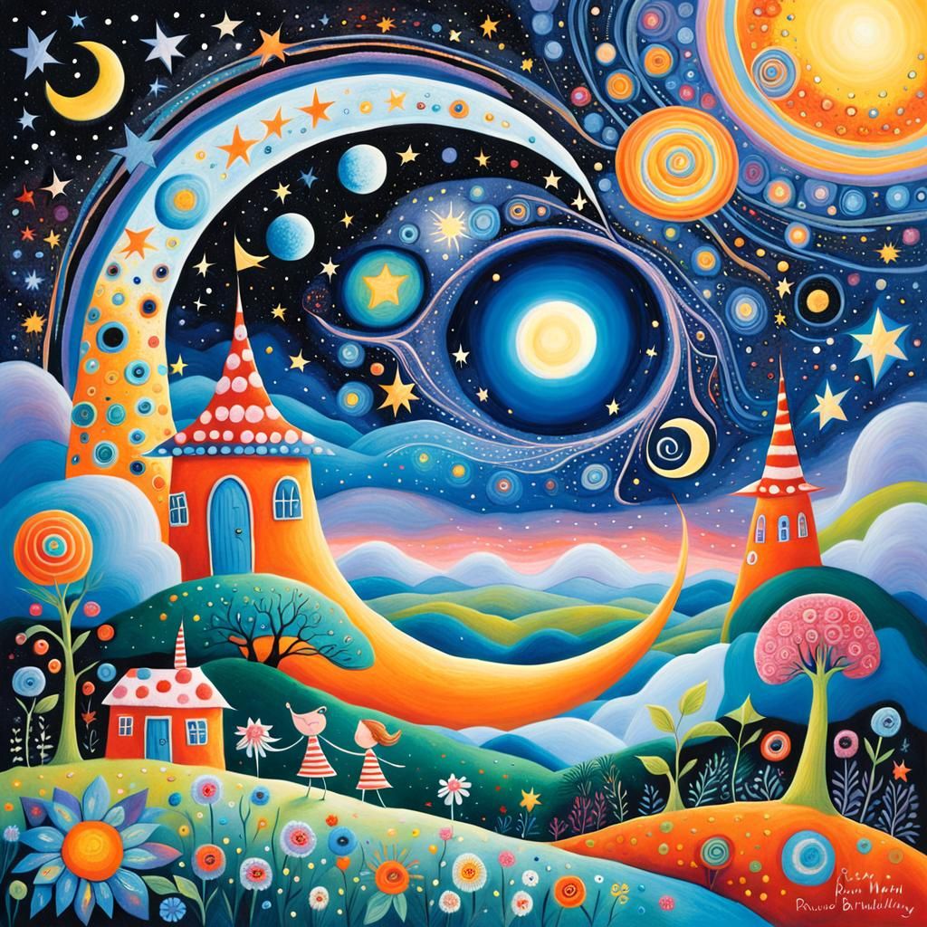 Celestial Dreamscape in Whimsical Surrealist Style
