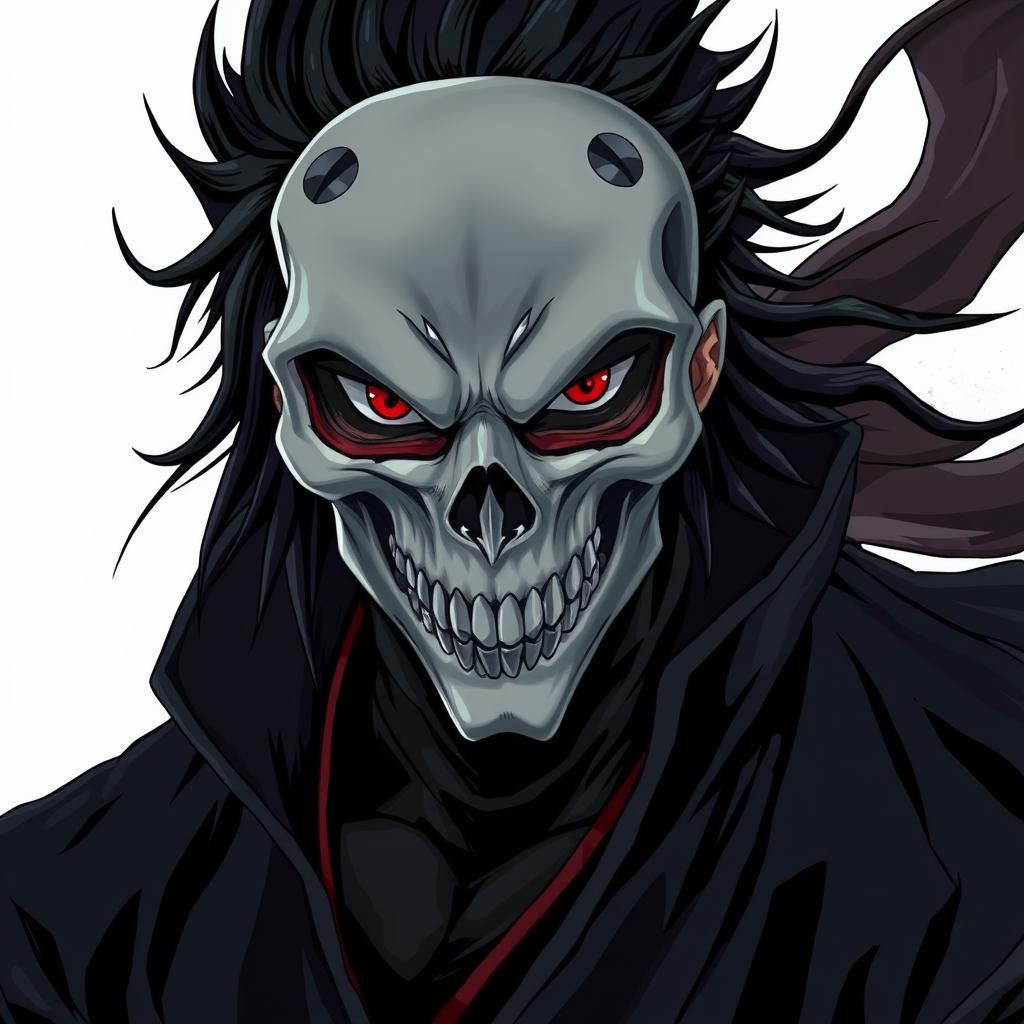 Aizen's Menacing Hollow Mask Fusion in Anime Style