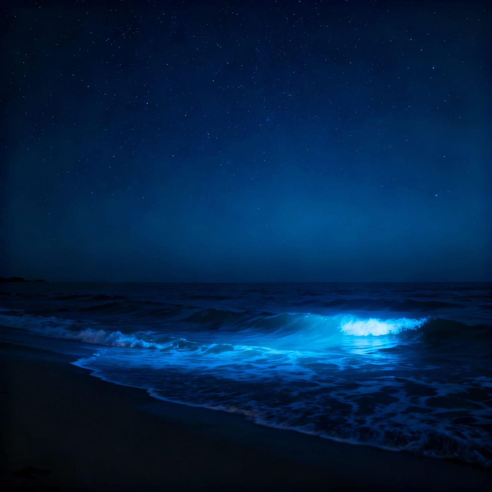 Starry Night Beach with Bioluminescent Ocean