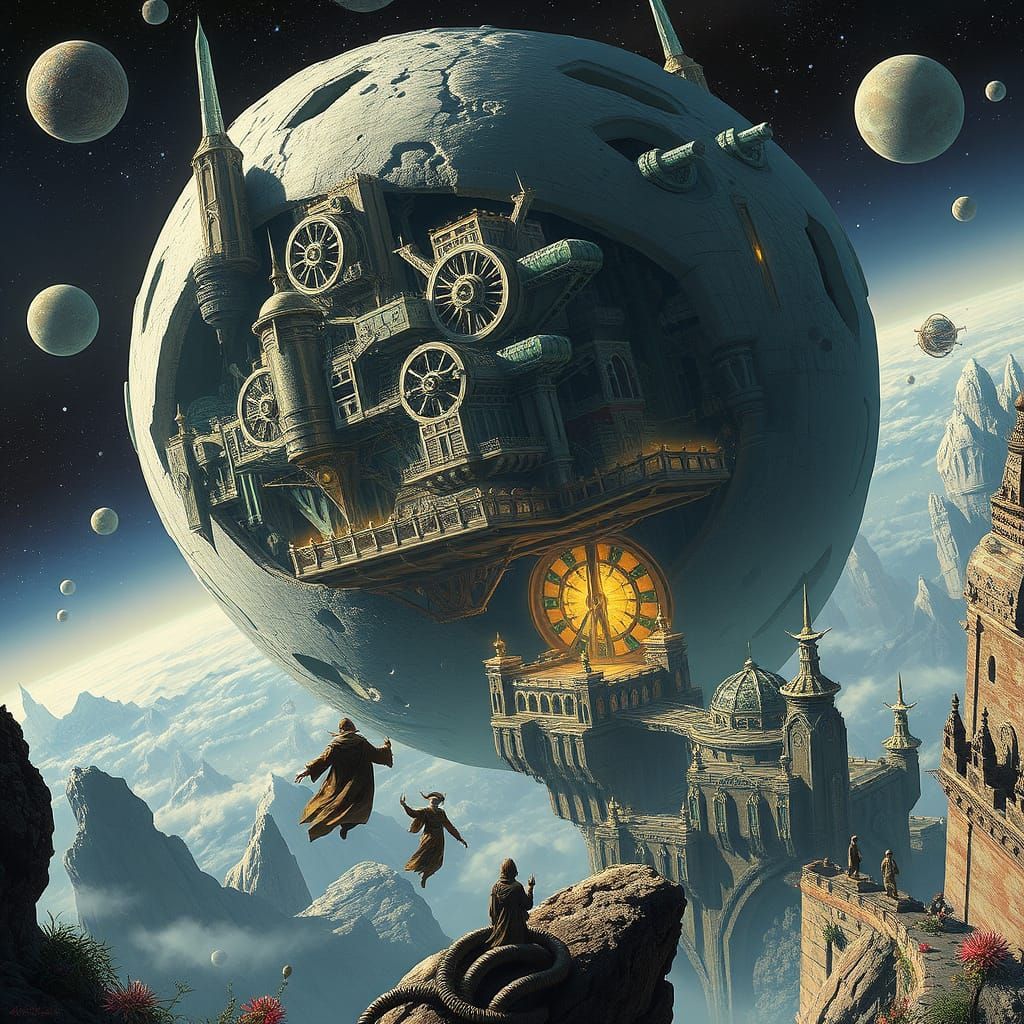 Ayleid City on Drifting Asteroid in Space