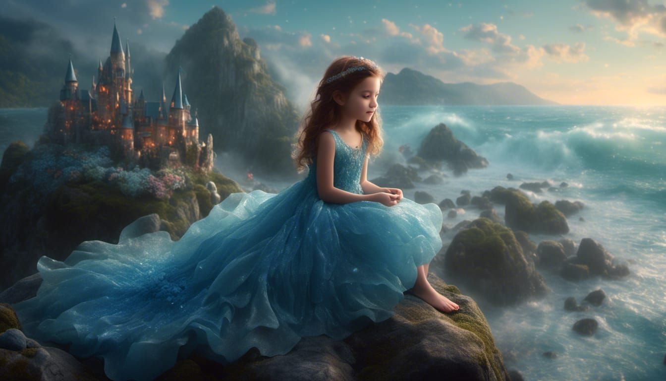 Ice Princess Mermaid on the Beach in 3D Disney Style