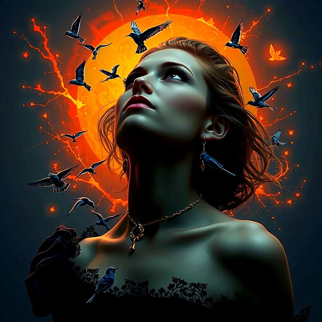 Ghostly Figure in Dark Forest with Wilted Roses