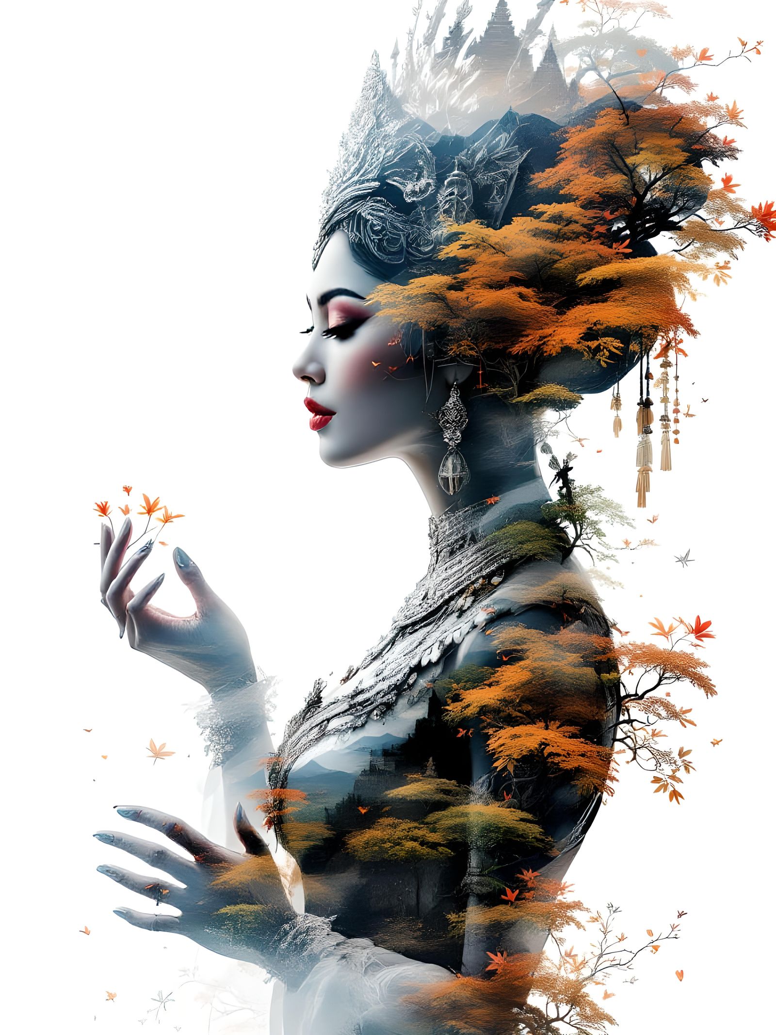 Cambodian Apsara Dancer in Double Exposure Art