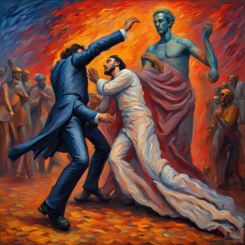 Don Giovanni's Descent: An Expressionist Oil Painting