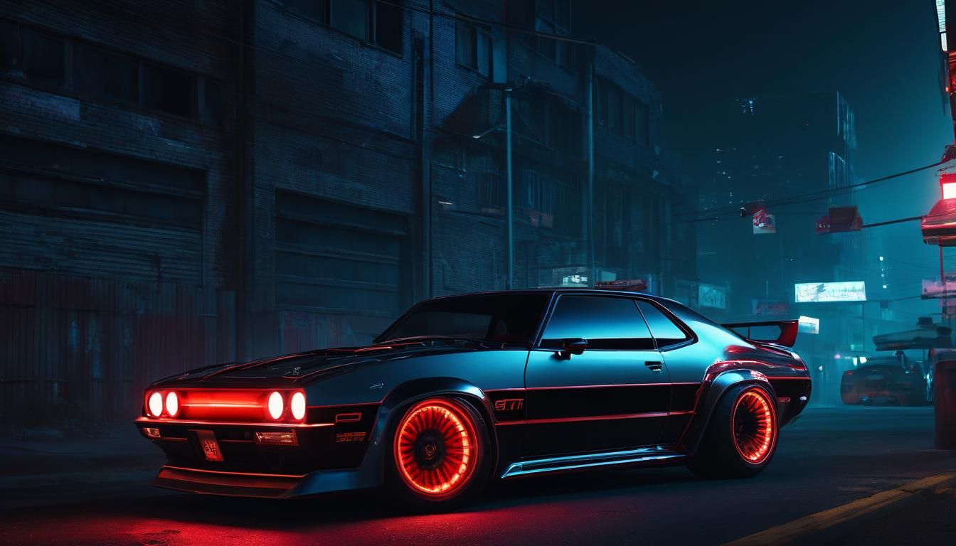 Cyberpunk Muscle Car Transformation on Neon City Street