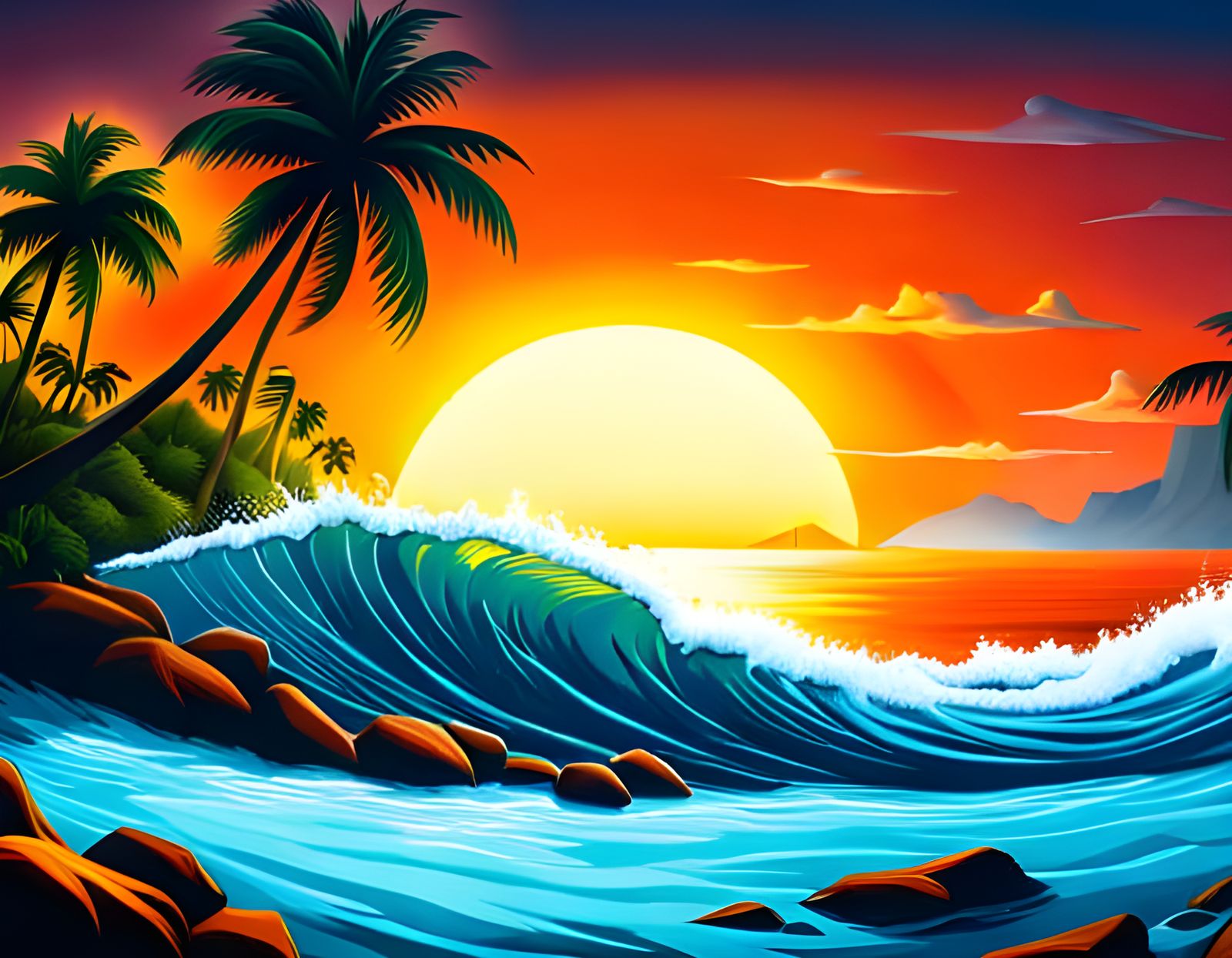 Tropical Island Sunset: Detailed Matte Painting