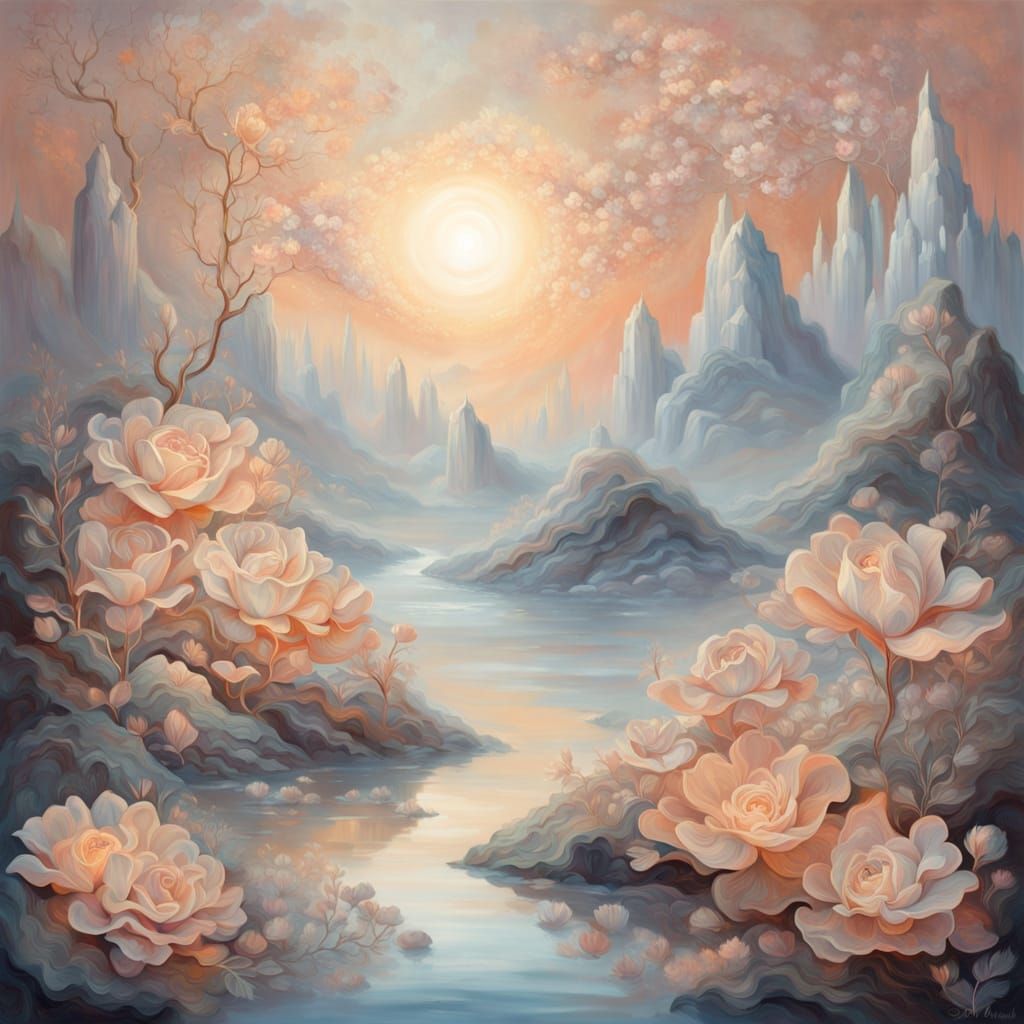 Surreal Landscape Oil Painting with Ethereal Glow