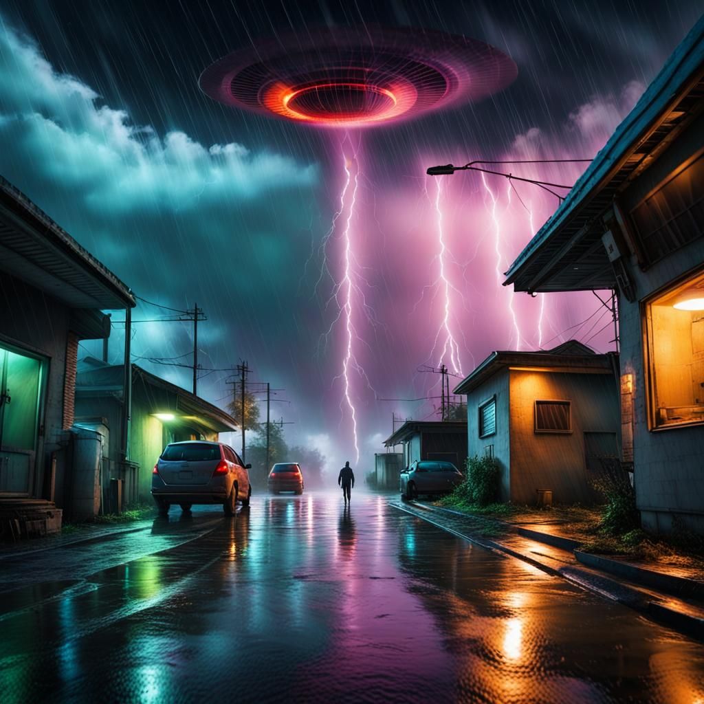 Dramatic Alien Invasion on a Rainy Night